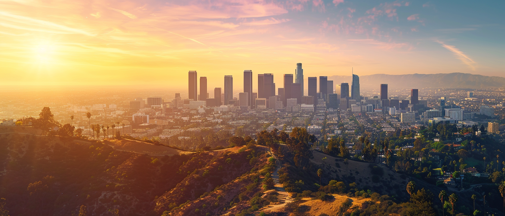 Mountain panoramic view with city skyline
